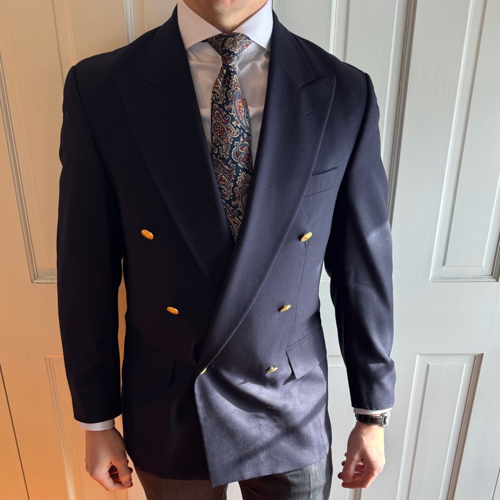 Ralph Lauren University Club Men's Double-Breasted Navy Blazer with Gold Buttons
